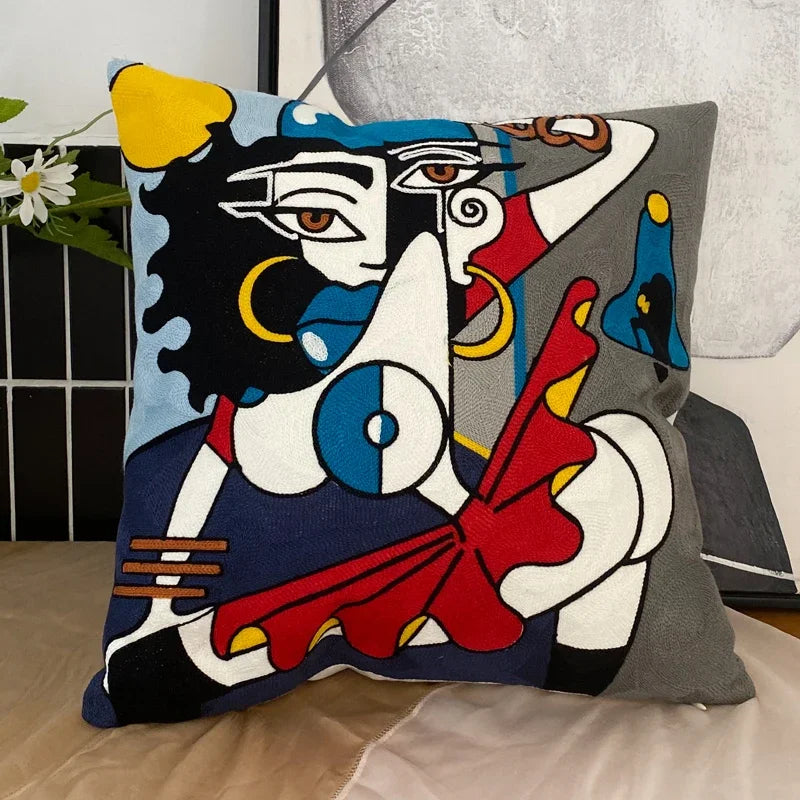Embroidery Abstract Pillowcase Cotton Cushions Covers Picasso Decorative Throw Pillows Covers for Sofa Living Room Home Decor